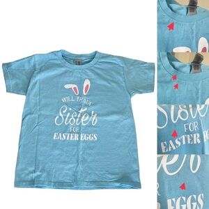 Gildan 100% Heavy Cotton Blue Easter Graphic T-Shirt Youth size XS